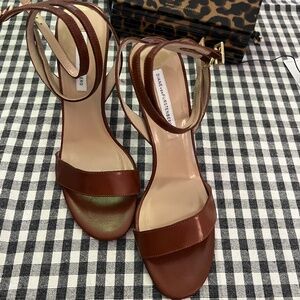 LEATHER STRAPPY FEMININE SEXY ANKLE STRAP LEOPARD PRINT ACRYLIC STILETTO HEEL
